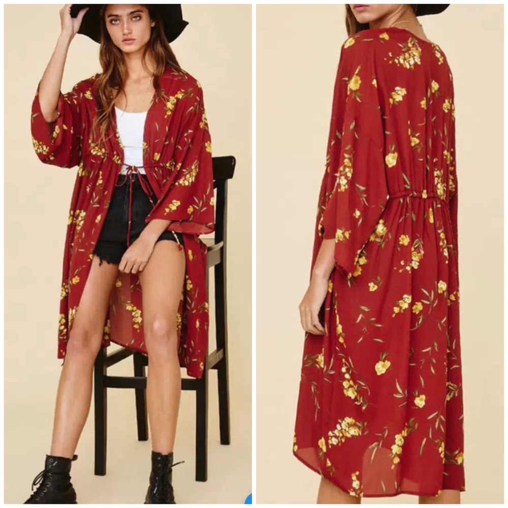 #14 drape sleeve Floral tie cardigan